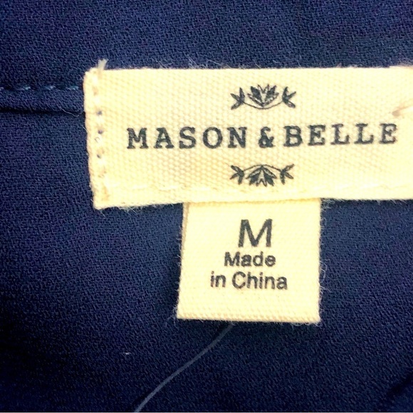 Mason & Belle navy blue long sleeve v notch layered lace look pullover blouse M - Picture 8 of 13